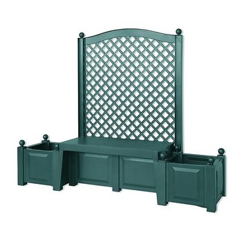 Садовая скамейка с шпалерой 139см и ящиками для цветов 2х44л, зеленый