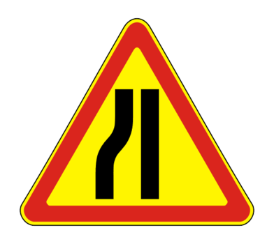 Знак 1.20.3 Сужение дороги слева (временный)